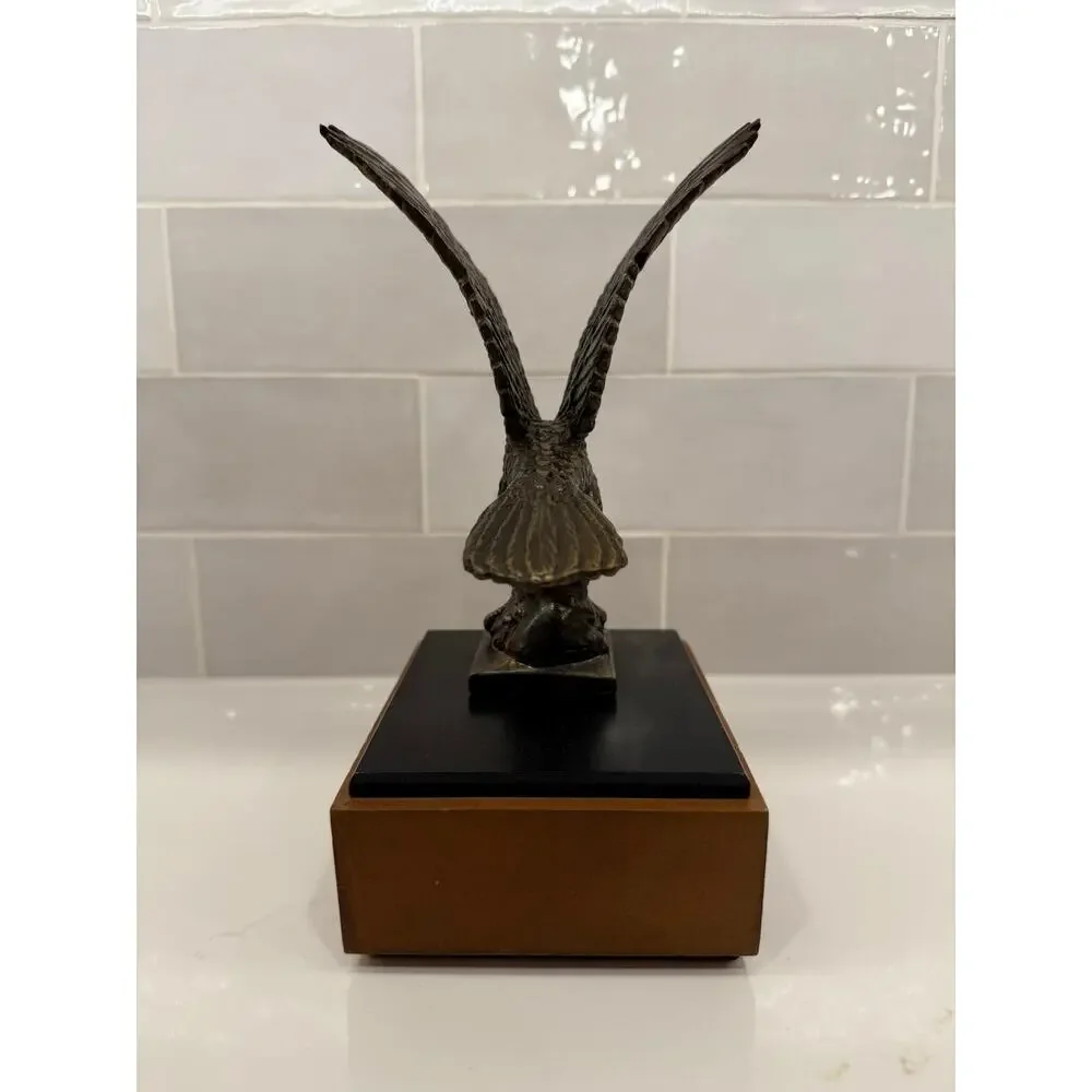 Vintage Antiqued Brass Signed‎ Eagle Sculpture on Base